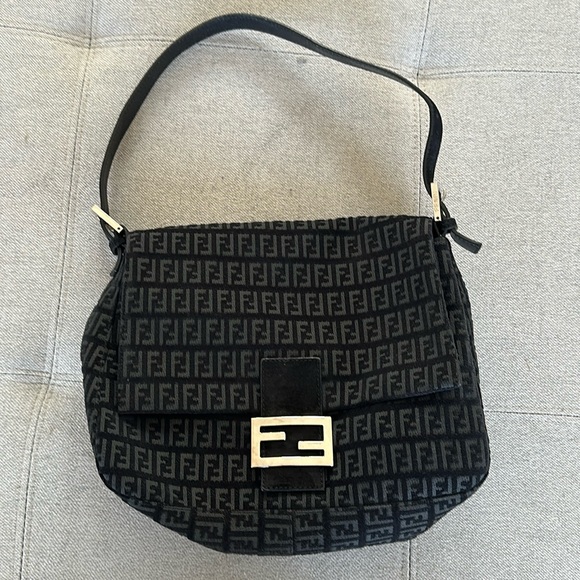 Fendi Handbags - Fendi Monogram Black Suede Shoulder Bag